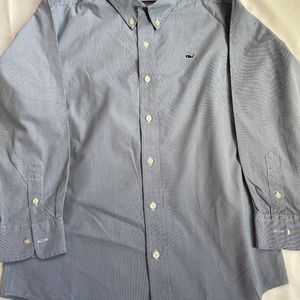 Vineyard Vines boys small checked light blue button down